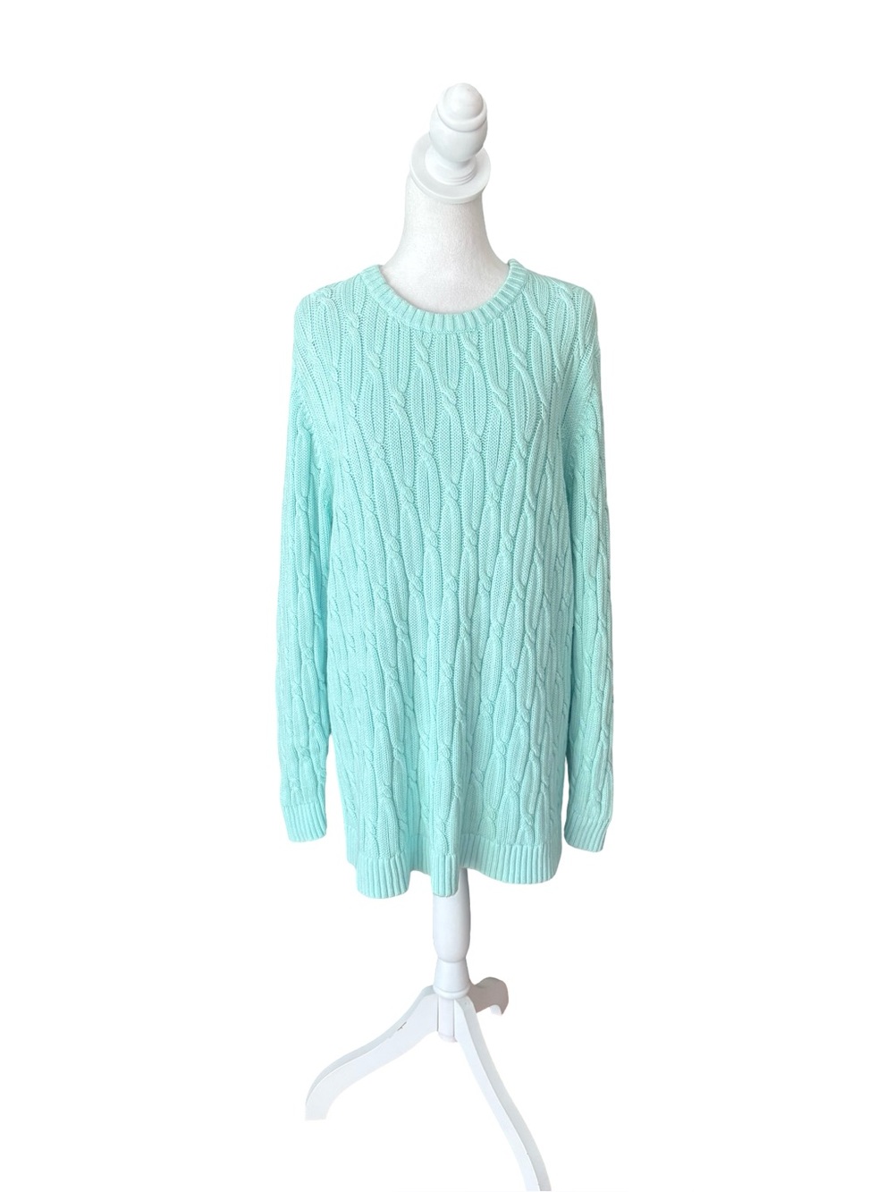 Lands End Drifter Cable Knit Sweater Crew Neck Cotton Womens 2X Sea Green